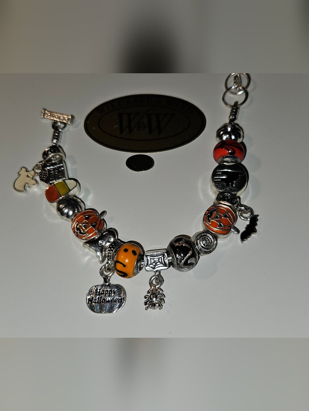 October Fall Fun Halloween Charm Bracelet with Orange and Black Beads